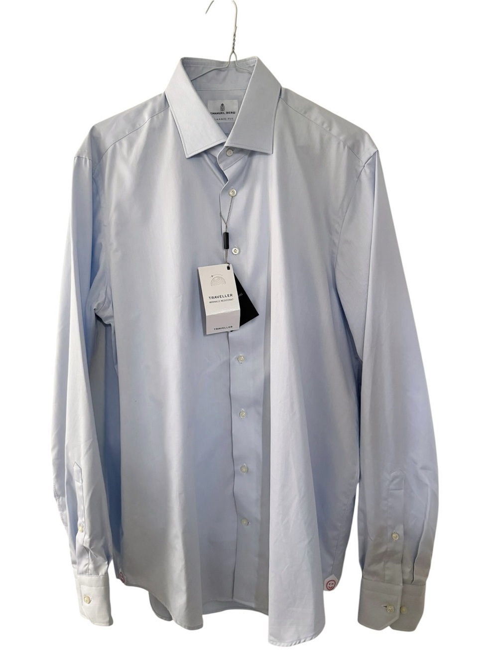 Emanuel Berg Classic Fit Mr Crown Luxury Dress Shirt Blue Cotton Mens 16 M/L
